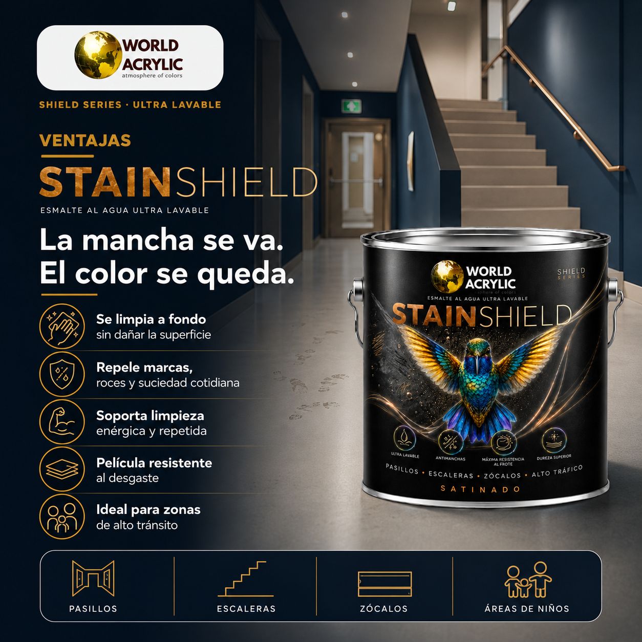 ESMALTE AL AGUA STAINSHIELD ULTRA LAVABLE, ANTIMANCHAS, MΓXIMA RESISTENCIA AL FROTE - Imagen 3