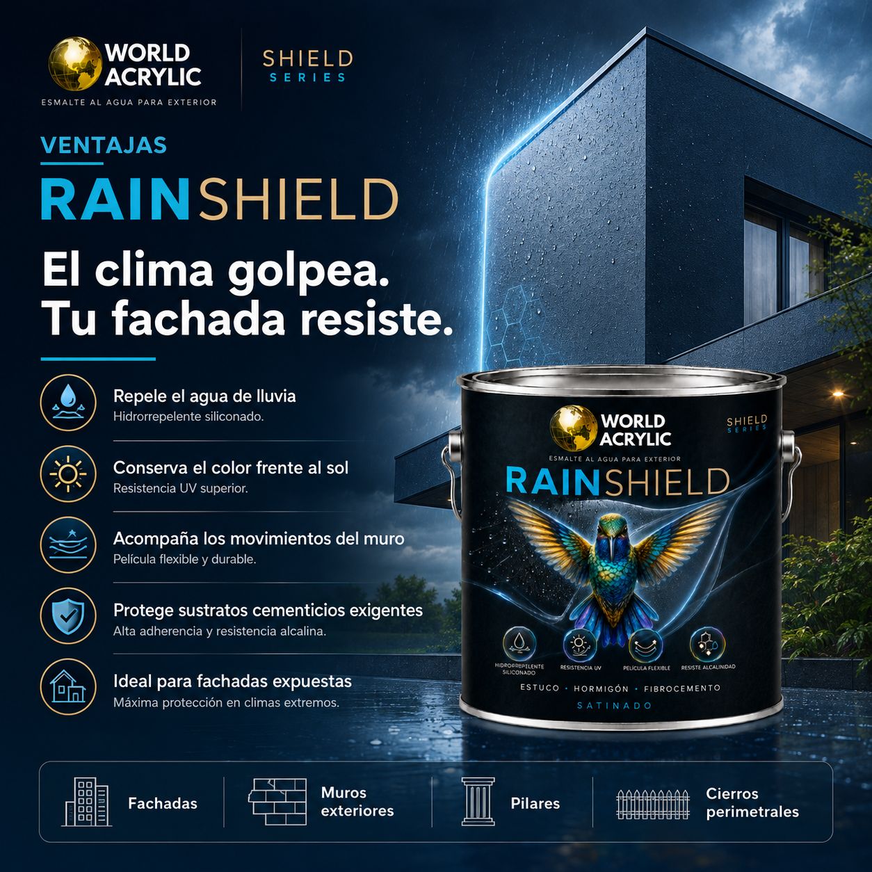 ESMALTE AL AGUA RAINSHIELD HIDRORREPELENTE SILICONADO, RESISTENCIA UV - Imagen 6