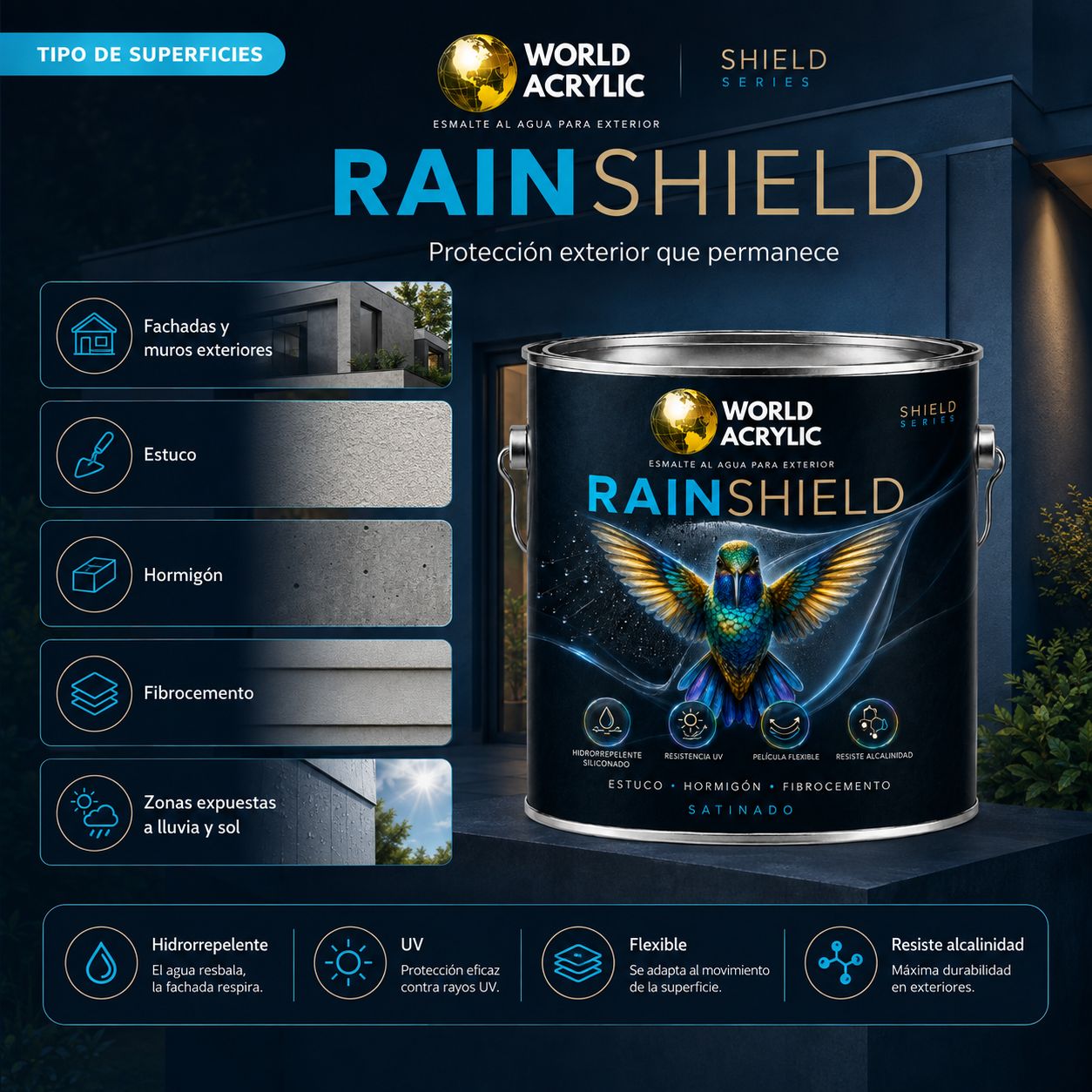 ESMALTE AL AGUA RAINSHIELD HIDRORREPELENTE SILICONADO, RESISTENCIA UV - Imagen 3