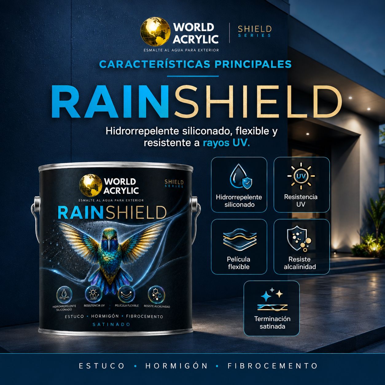 ESMALTE AL AGUA RAINSHIELD HIDRORREPELENTE SILICONADO, RESISTENCIA UV - Imagen 2