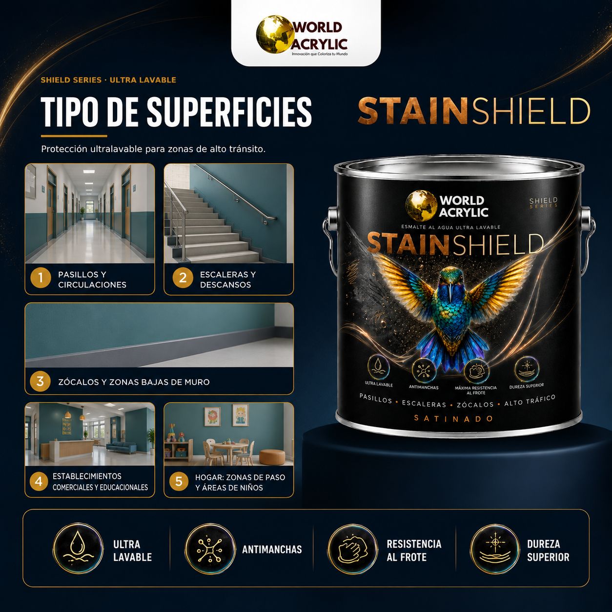 ESMALTE AL AGUA STAINSHIELD ULTRA LAVABLE, ANTIMANCHAS, MΓXIMA RESISTENCIA AL FROTE - Imagen 4