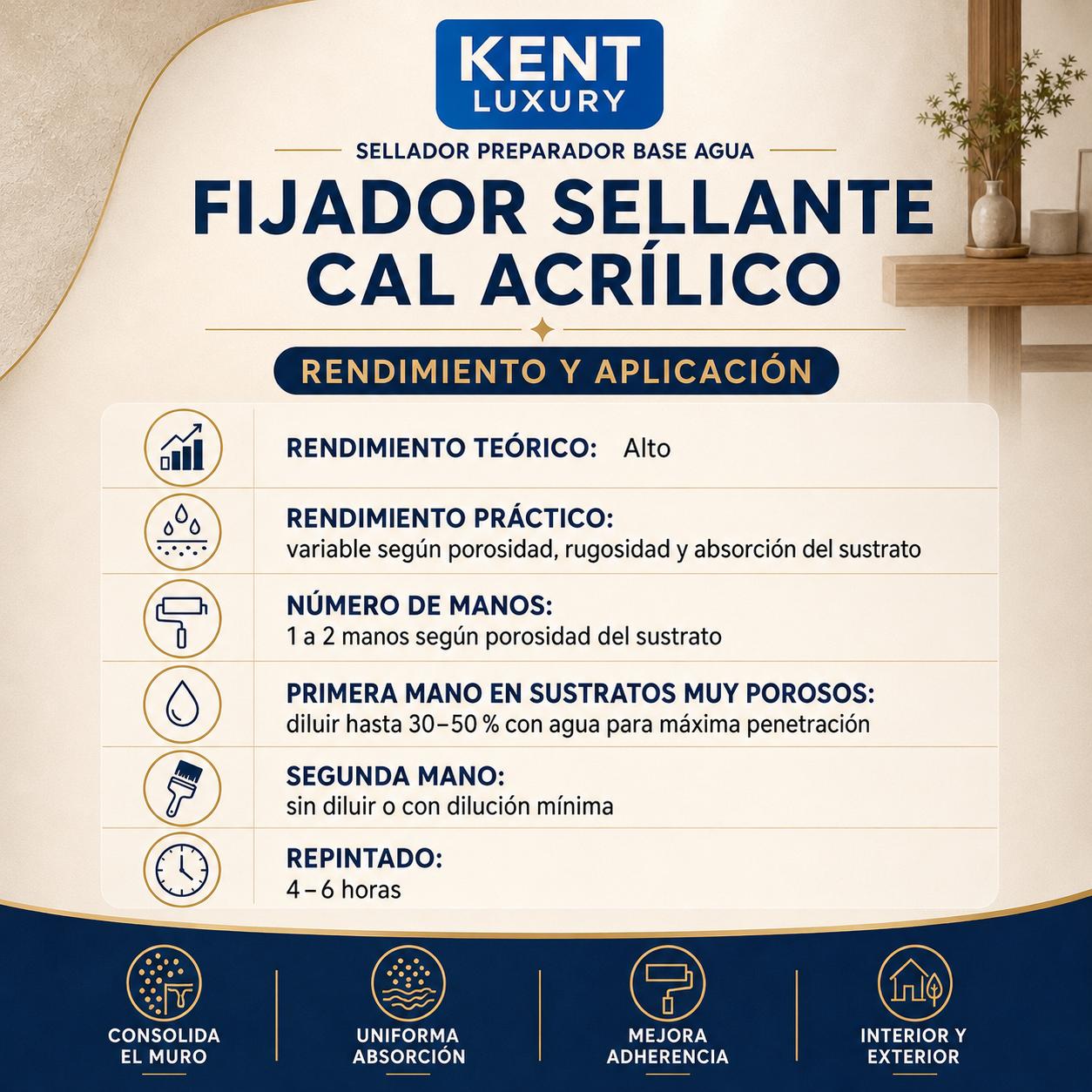 FIJADOR SELLANTE CAL ACRÍLICO, KENT LUXURY - Imagen 5