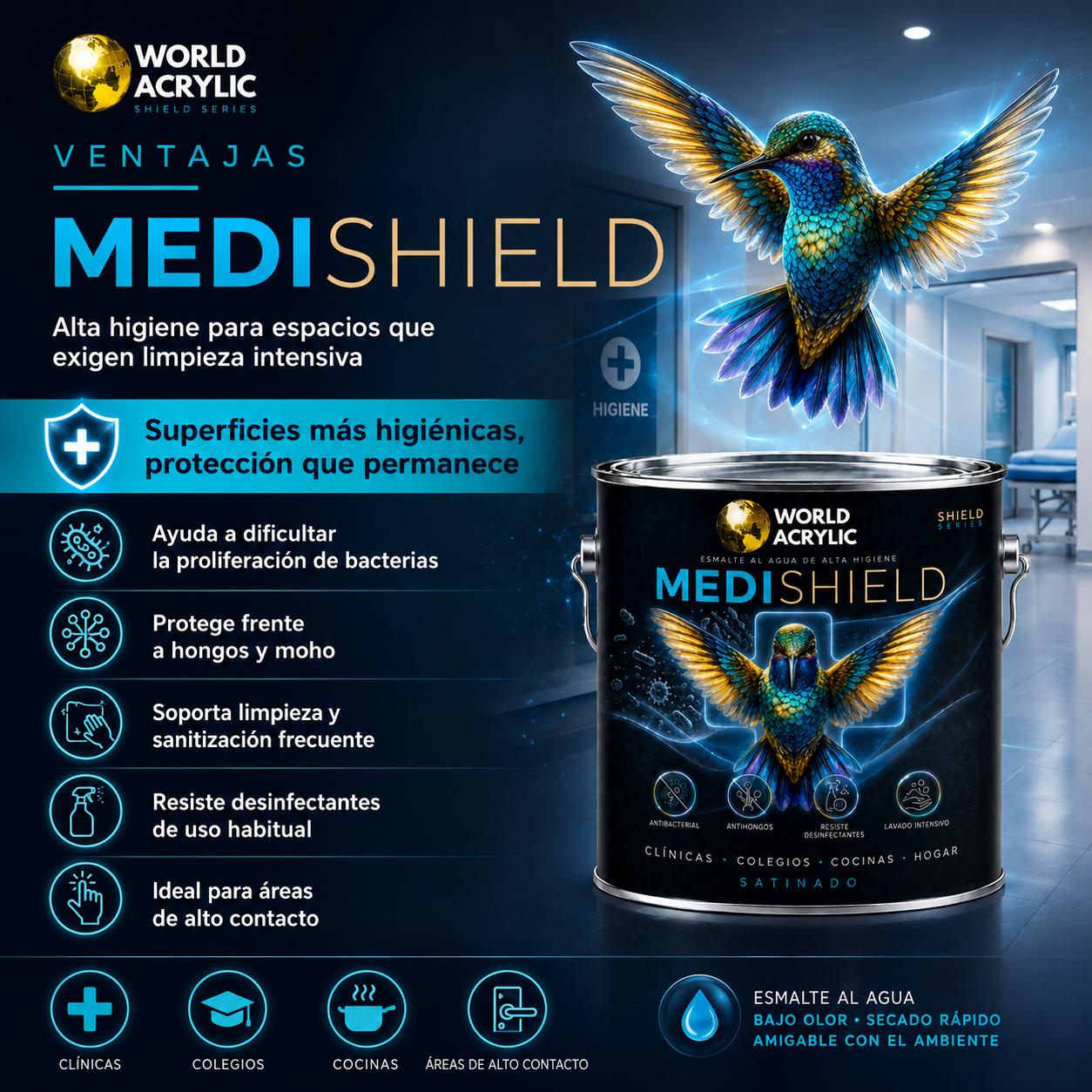 ESMALTE AL AGUA MEDISHIELD ANTIBACTERIAL • APLICACION CON HONGOS • RESISTE DESINFECTANTES • LAVADO INTENSIVO - Imagen 5