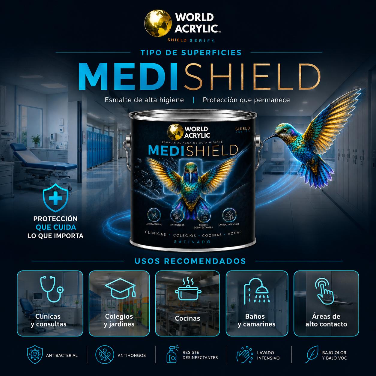 ESMALTE AL AGUA MEDISHIELD ANTIBACTERIAL • APLICACION CON HONGOS • RESISTE DESINFECTANTES • LAVADO INTENSIVO - Imagen 4